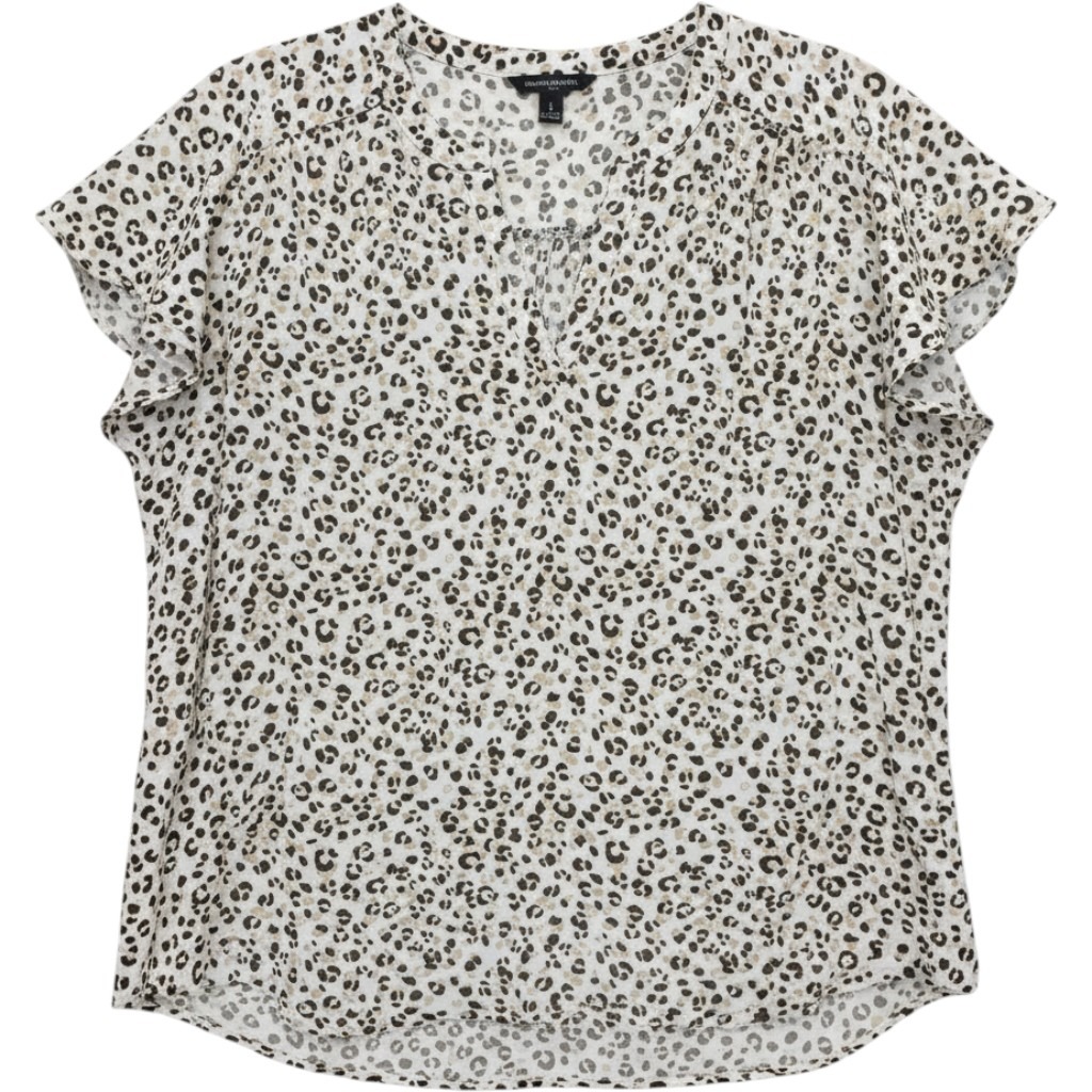Banana Republic Animal Print Womens Large Ivory Tan Black Flutter Sleeve Top